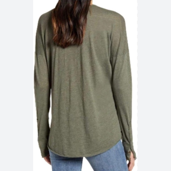 NWT FREE PEOPLE WE THE FREE WOMEN SIENNA LONG SLEEVE SNAP SLEEVE TEE GREEN SMALL - Picture 2 of 6